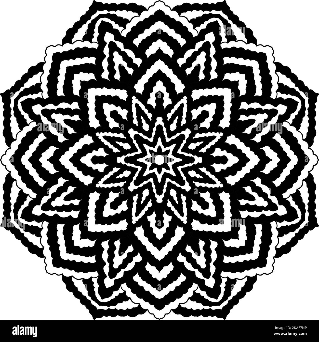 Carta ornamento bianco nero con mandala. Elemento circolare geometrico realizzato in vettore. Illustrazione Vettoriale