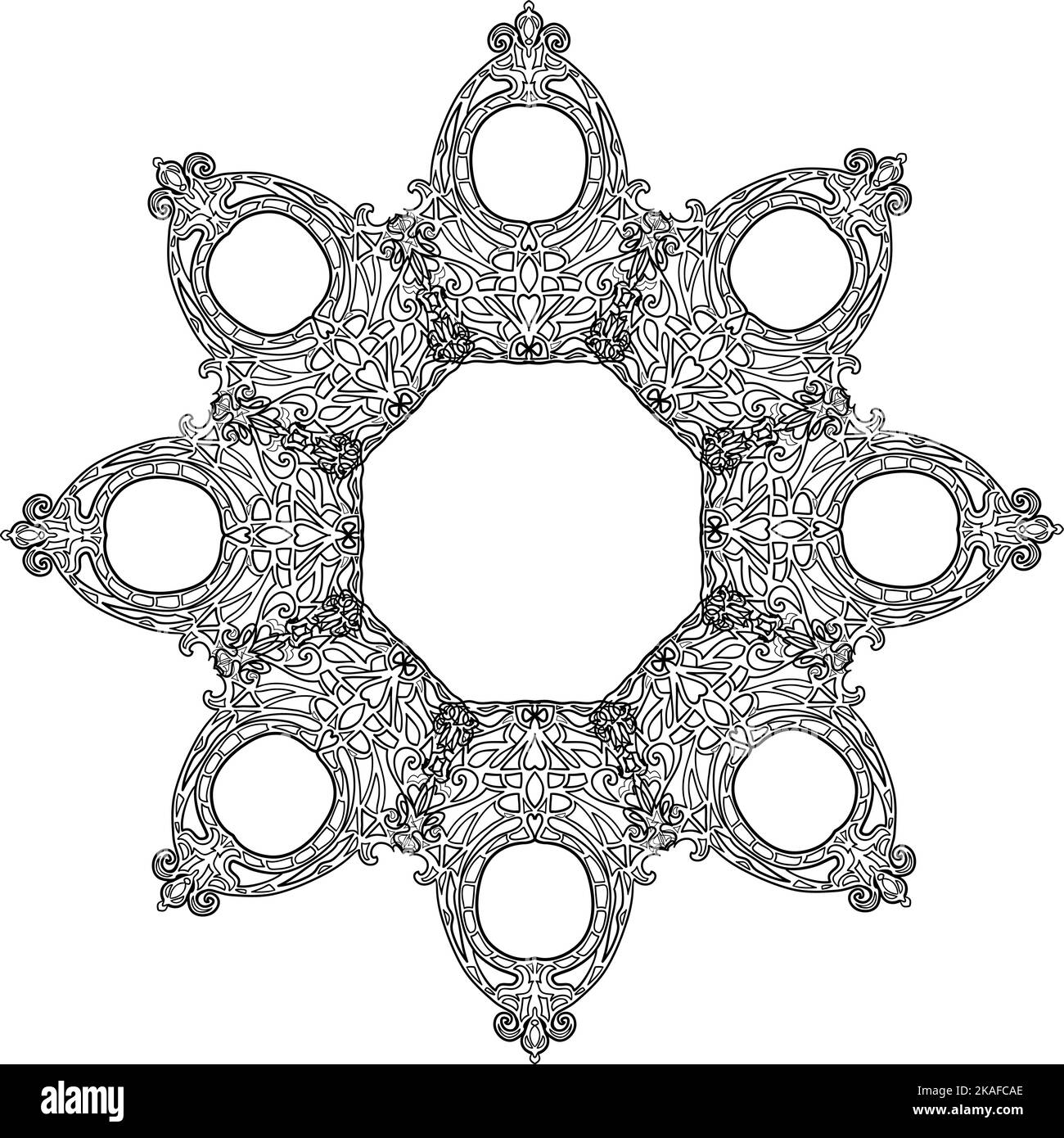 Carta ornamento bianco nero con mandala. Elemento circolare geometrico realizzato in vettore. Illustrazione Vettoriale