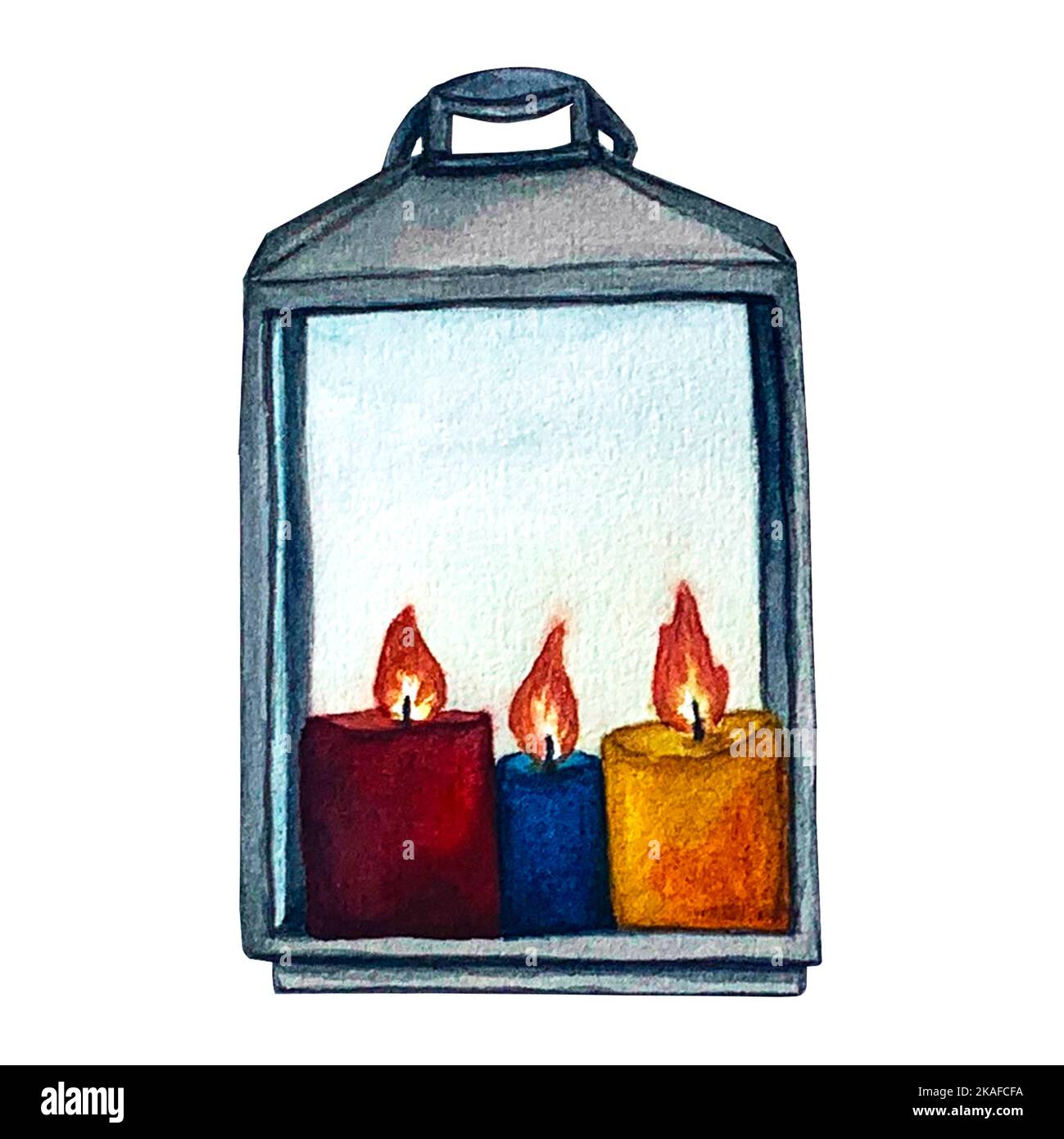 Lanterna e candele acquerello Illustrazione isolata su sfondo bianco. Foto Stock