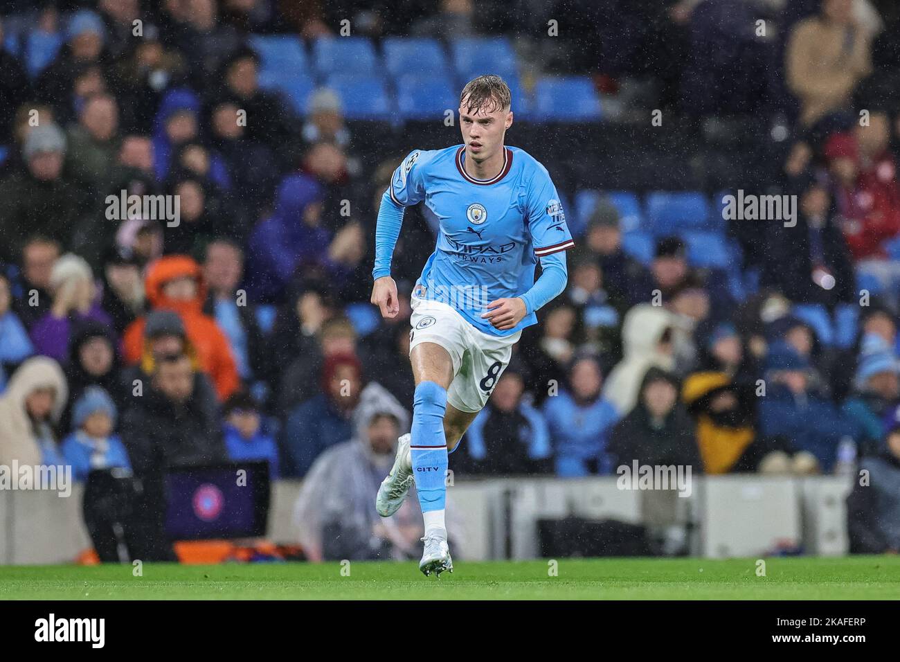 Manchester, Regno Unito. 02nd Nov 2022. Cole Palmer #80 di Manchester City durante la partita della UEFA Champions League Manchester City vs Siviglia allo stadio Etihad di Manchester, Regno Unito, 2nd novembre 2022 (Foto di Mark Cosgrove/News Images) a Manchester, Regno Unito il 11/2/2022. (Foto di Mark Cosgrove/News Images/Sipa USA) Credit: Sipa USA/Alamy Live News Foto Stock