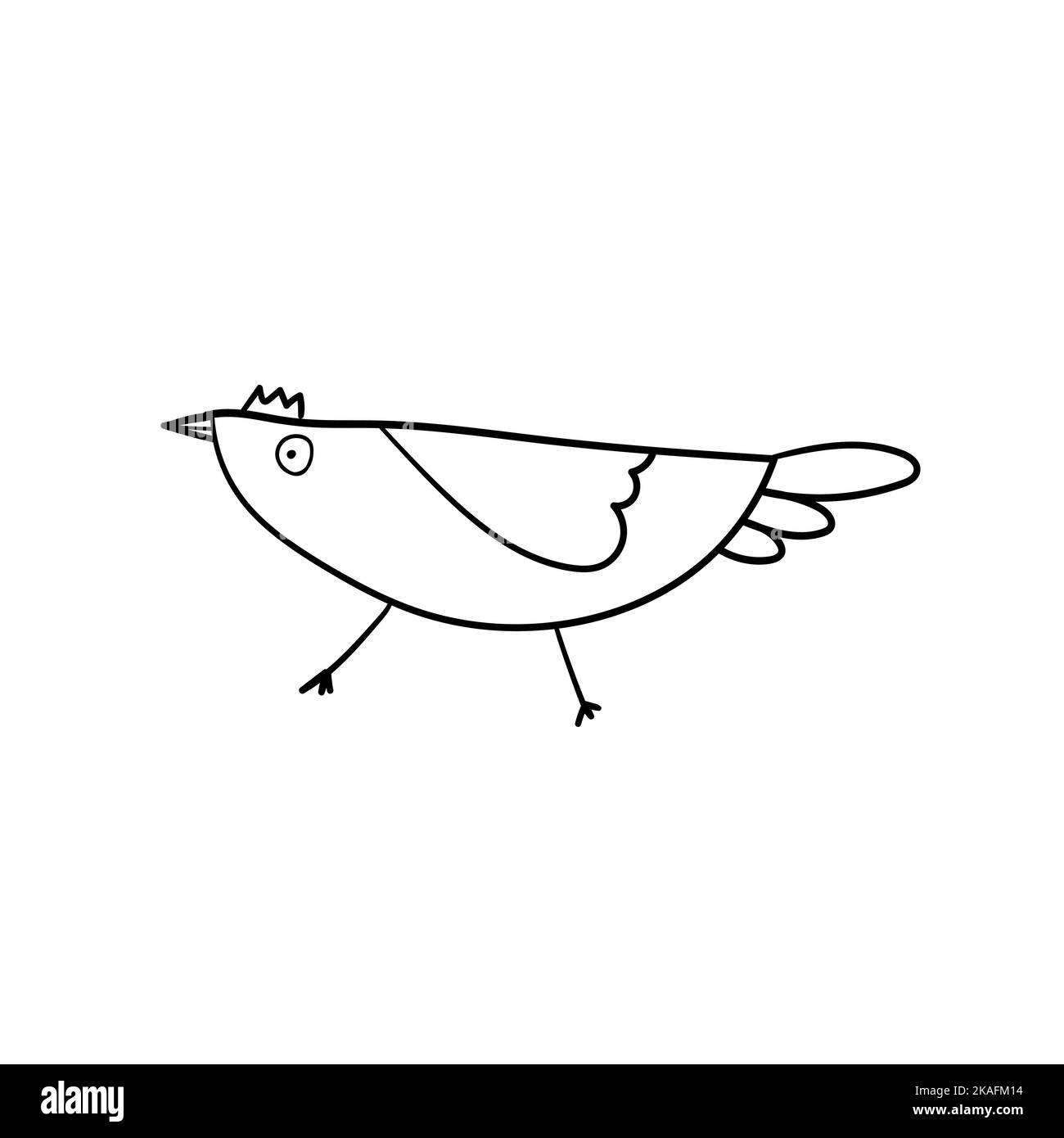 Illustrazione vettoriale di divertente uccello cartone animato. Elemento pagina libro da colorare. Illustrazione Vettoriale