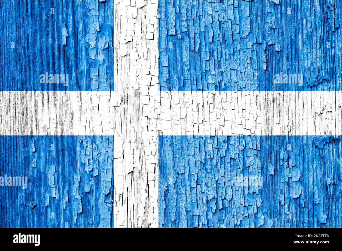 La bandiera dello Shetland è una croce nordica bianca o argentata su sfondo blu. Foto Stock