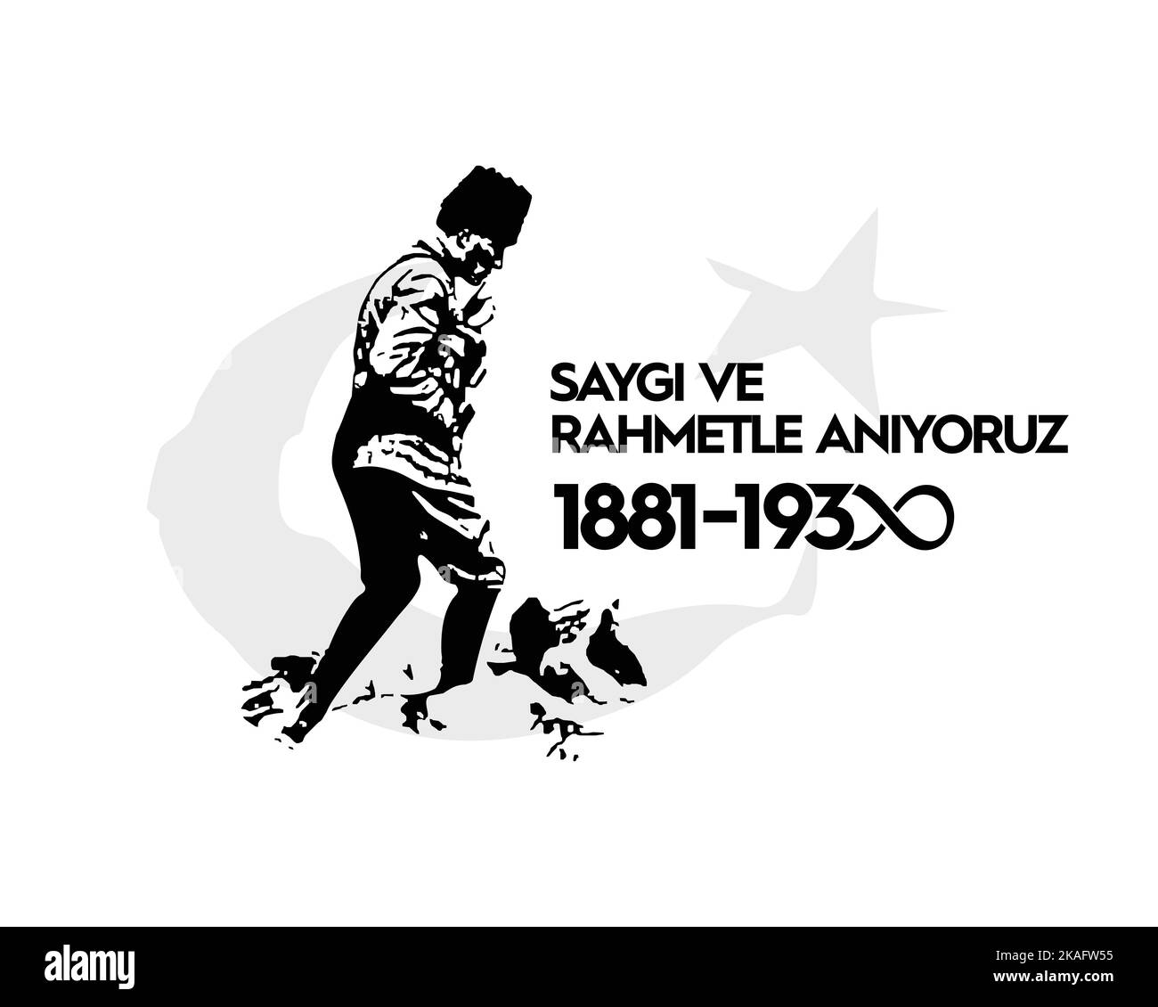 Novembre 10 giorno della morte Mustafa Kemal Atatürk , primo presidente della Repubblica Turca. Traduzione Turca. Novembre 10, rispetto e remembe, vettore Illustrazione Vettoriale