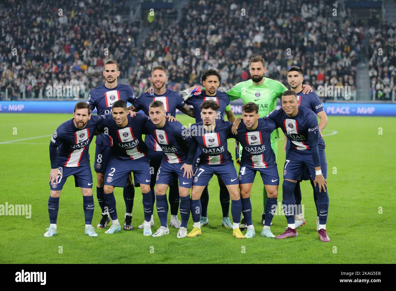 Torino, Italia. 02nd Nov 2022. Foto della squadra PSG durante la UEFA Champions League Group H, partita di calcio tra Juventus FC e Parigi Saint Germain, il 02 novembre 2022 allo stadio Allianz di Torino. Photo Nderim Kaceli Credit: Independent Photo Agency/Alamy Live News Foto Stock