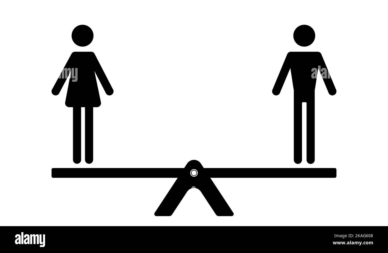 Icona di un uomo e di una donna su una sisaw. Concetto di uguaglianza di genere. Illustrazione vettoriale Illustrazione Vettoriale