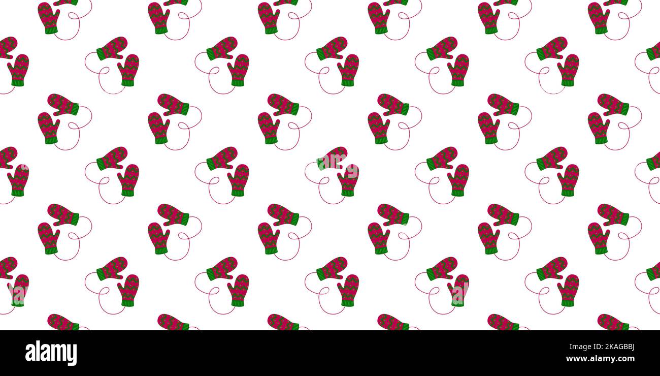 Coppie di tagli ad angolo con sfondo a zig-zag. Guanti di lana morbidi e ripetitivi. Natale o Capodanno senza cuciture design per scrapbooking o carta da imballaggio, tovagliolo, tovaglia. Illustrazione piatta vettoriale Illustrazione Vettoriale