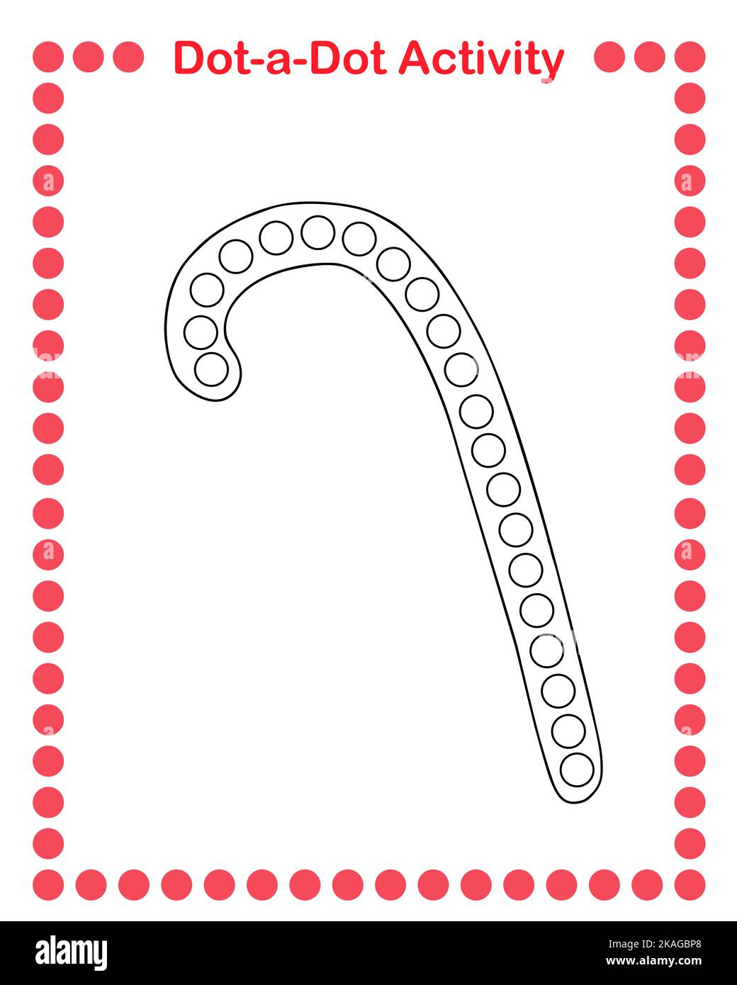 Natale caramella canna tradizionale dolce dot-a-dot gioco educativo o foglio di lavoro per il tempo libero, delineare doodle vettore illustrazione, vacanza invernale stagionale fu Illustrazione Vettoriale