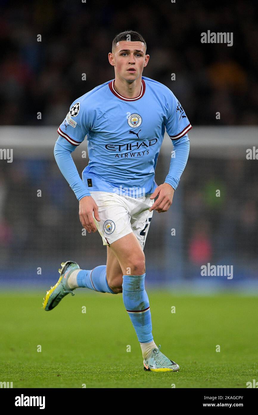 City Stadium, Manchester, Regno Unito. 2nd Nov 2022. Champions League Football, Manchester City contro Siviglia: Phil Foden di Manchester City Credit: Action Plus Sports/Alamy Live News Foto Stock