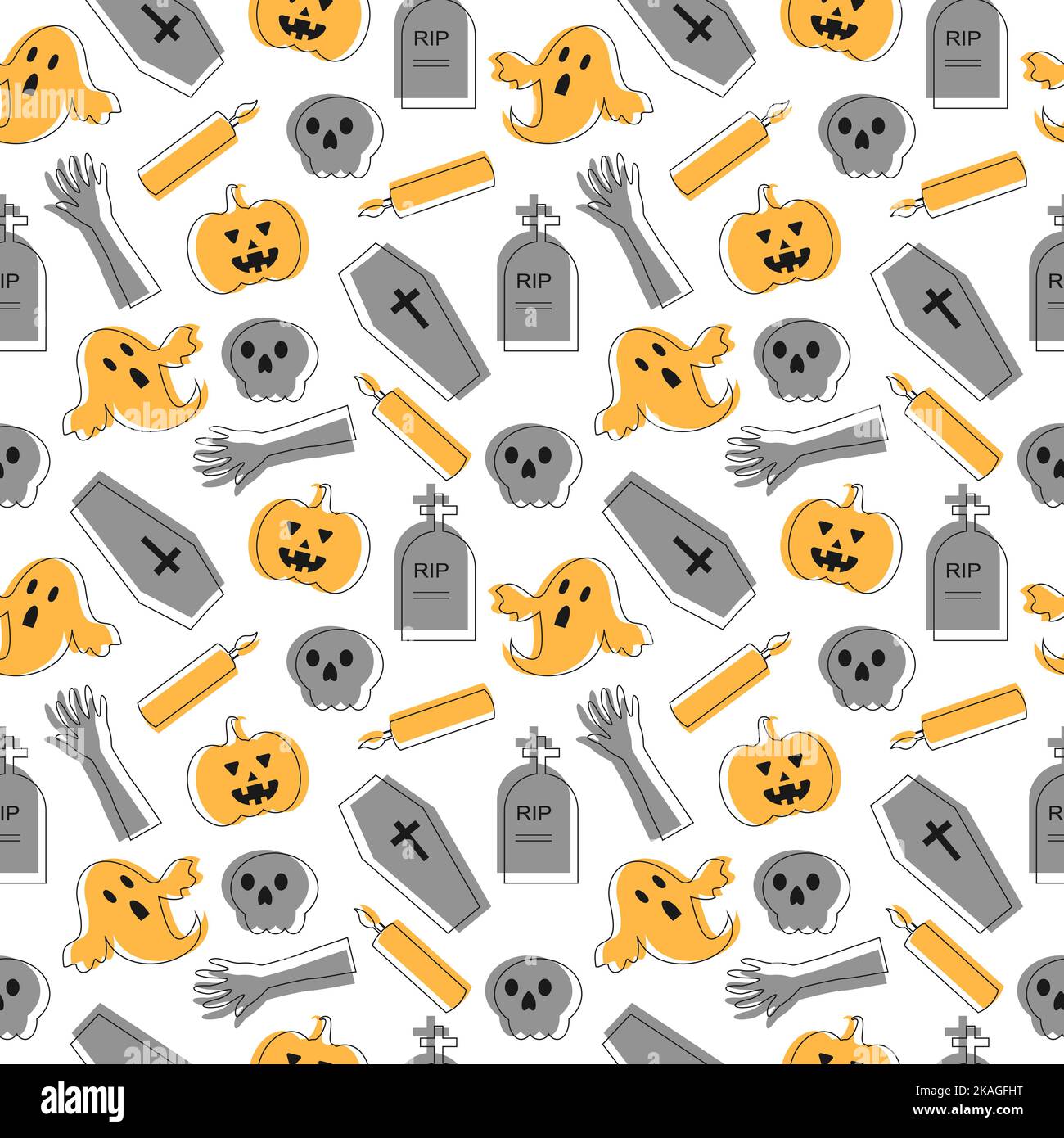 Halloween disegno senza cuciture modello con Witch, Haunted House, Pumpkins o pipistrelli in modello mano disegnato Cartoon Flat Illustrazione Illustrazione Vettoriale