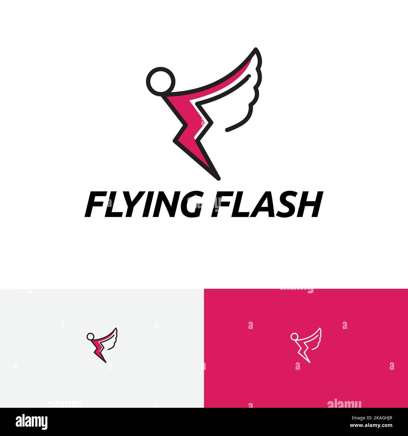 Flying Flash Angel Wing Thunder Power Energy Logo Illustrazione Vettoriale