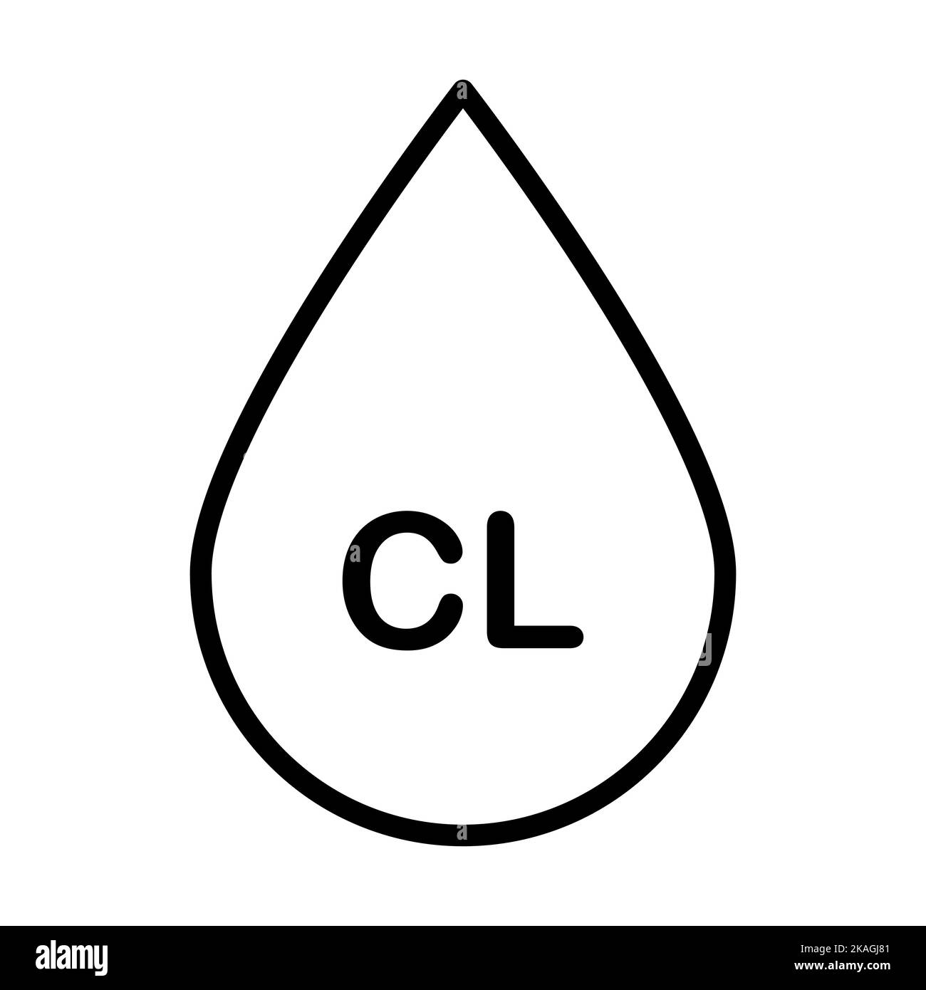 Goccia con cloro. Acqua contenente cloro vettore lineare icona per grafica, logo, sito web, social media, app mobile, interfaccia utente Illustrazione Vettoriale