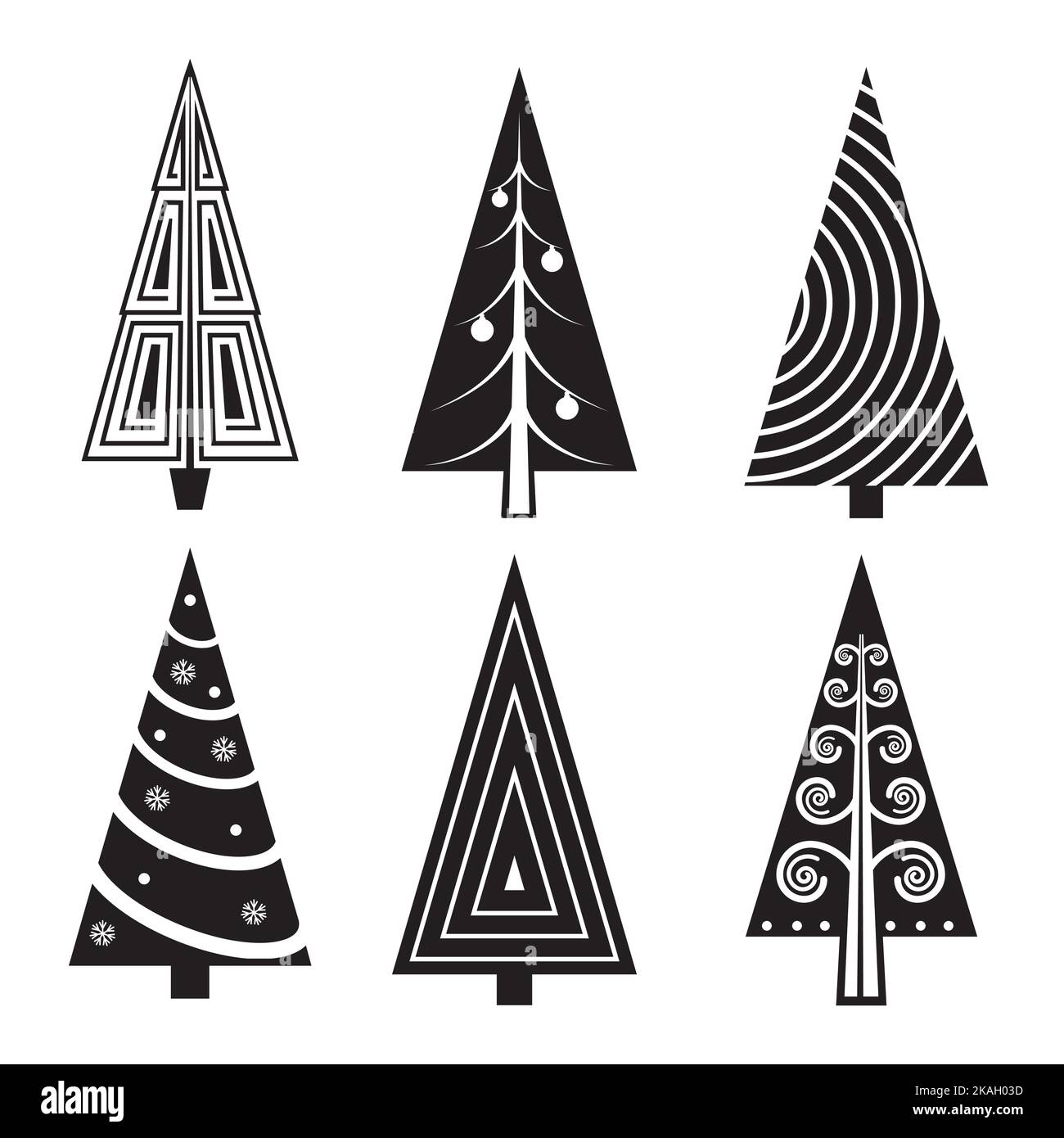 Set di natale albero doodle illustrazione disegnata a mano vettore linea di schizzo. Illustrazione Vettoriale