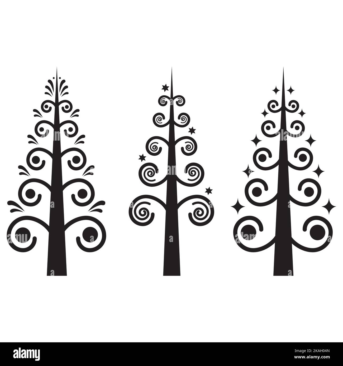 Un insieme di illustrazioni di un albero di Natale astratto doodle linee di schizzo vettoriali disegnate a mano. Illustrazione Vettoriale