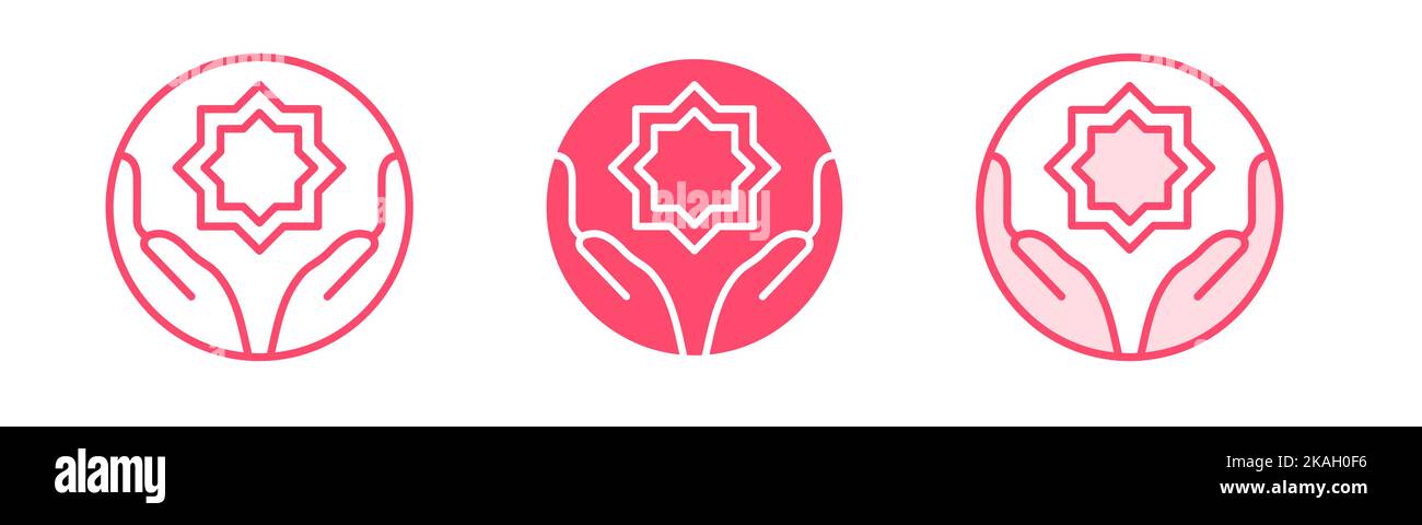 Ottagono islamico nelle mani icona. Illustrazione vettoriale isolata su sfondo bianco per grafica e web design. Illustrazione Vettoriale