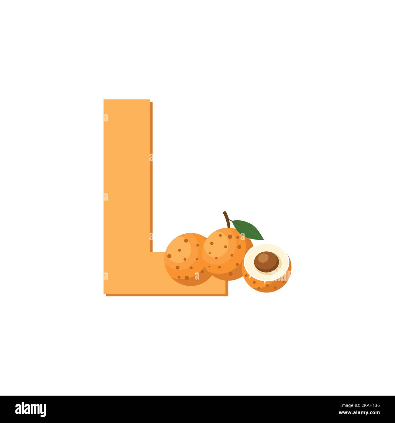 Lettera L Alphabet frutti longan, clip Art Vector, Illustrazione isolato su uno sfondo bianco Illustrazione Vettoriale