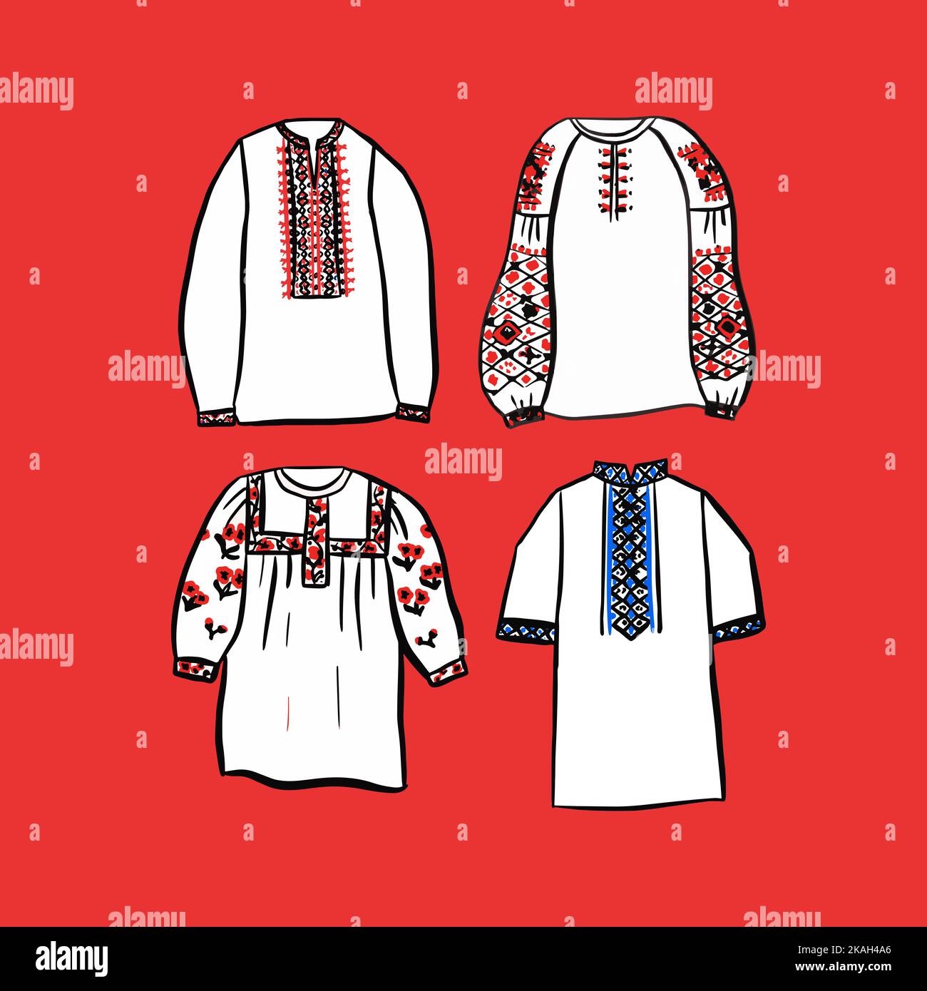 Set di magliette da ricamo in Ucraina Illustrazione Vettoriale