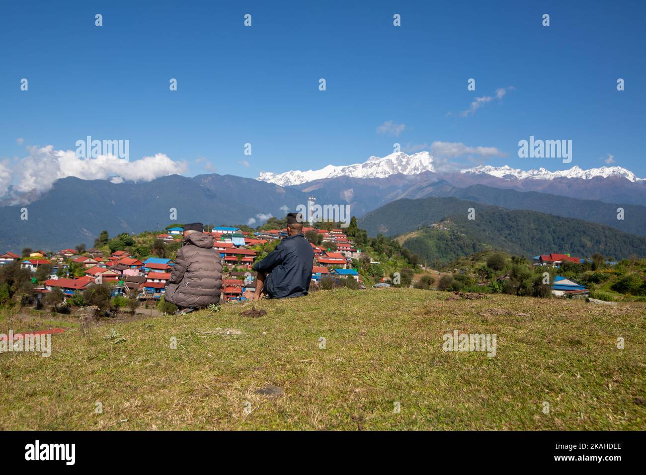 Bel villaggio Bhujung e Ghale Gau. Foto Stock