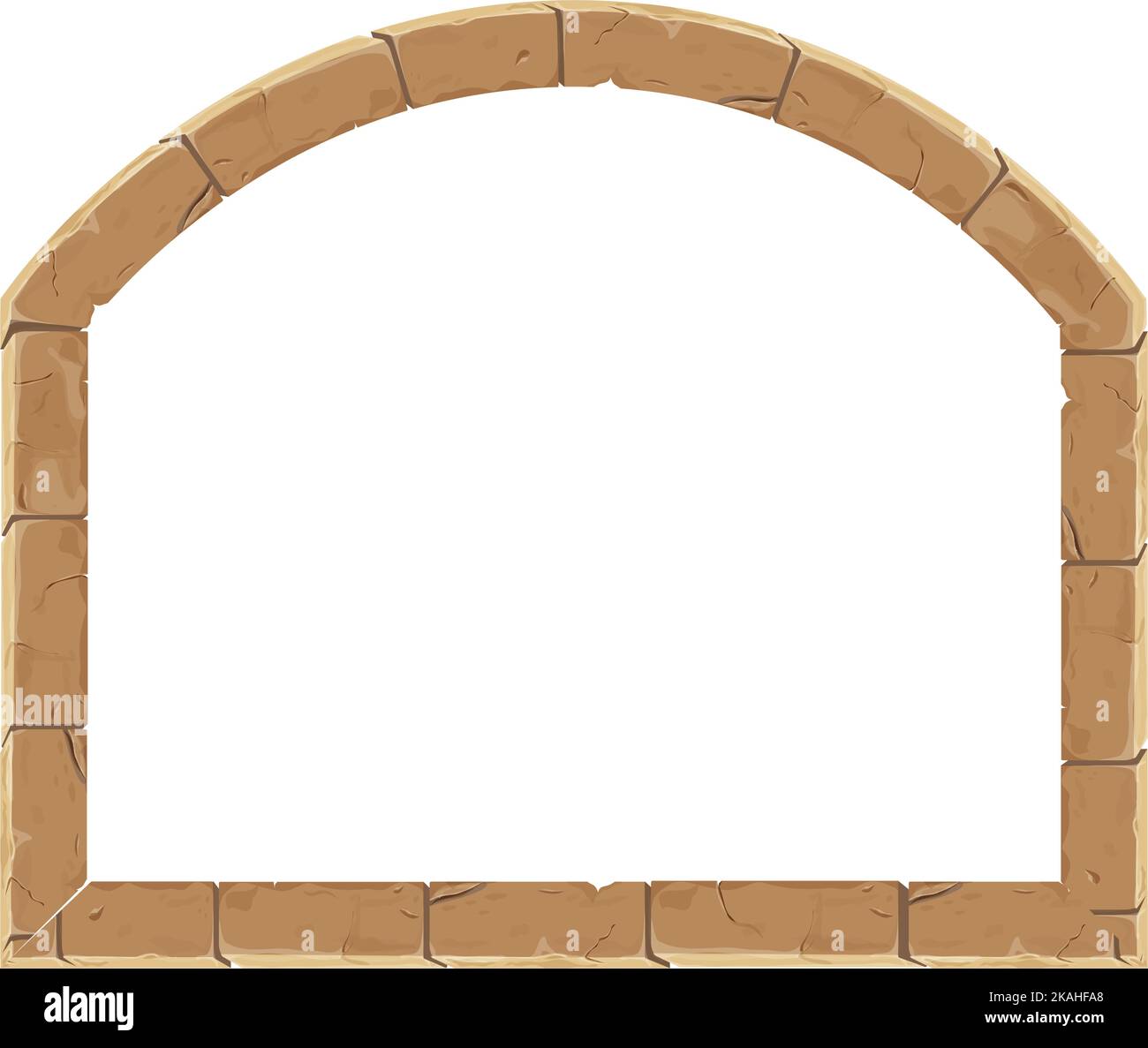 Cornice in mattoni di pietra confine medievale antico in stile cartone animato, isolato su sfondo bianco. Decorazione del gioco, menu. Illustrazione vettoriale Illustrazione Vettoriale