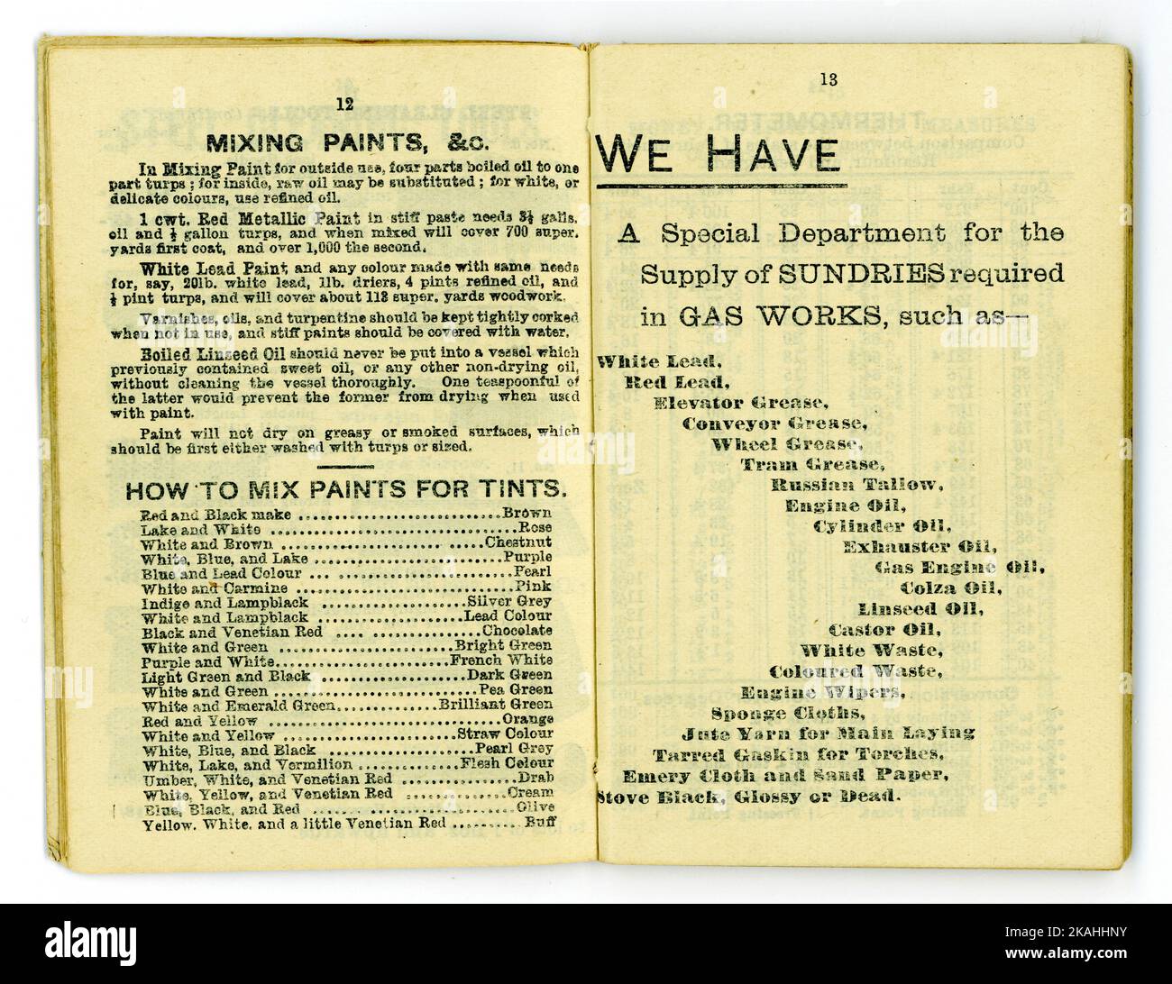 Pagina interna originale, forniture di luce a gas elencate, di Diary di Donald Macpherson & Co. Ltd Produttori di vernici ad olio colori e vernici, Knott Mill, Manchester, Regno Unito Datato 1909. Foto Stock