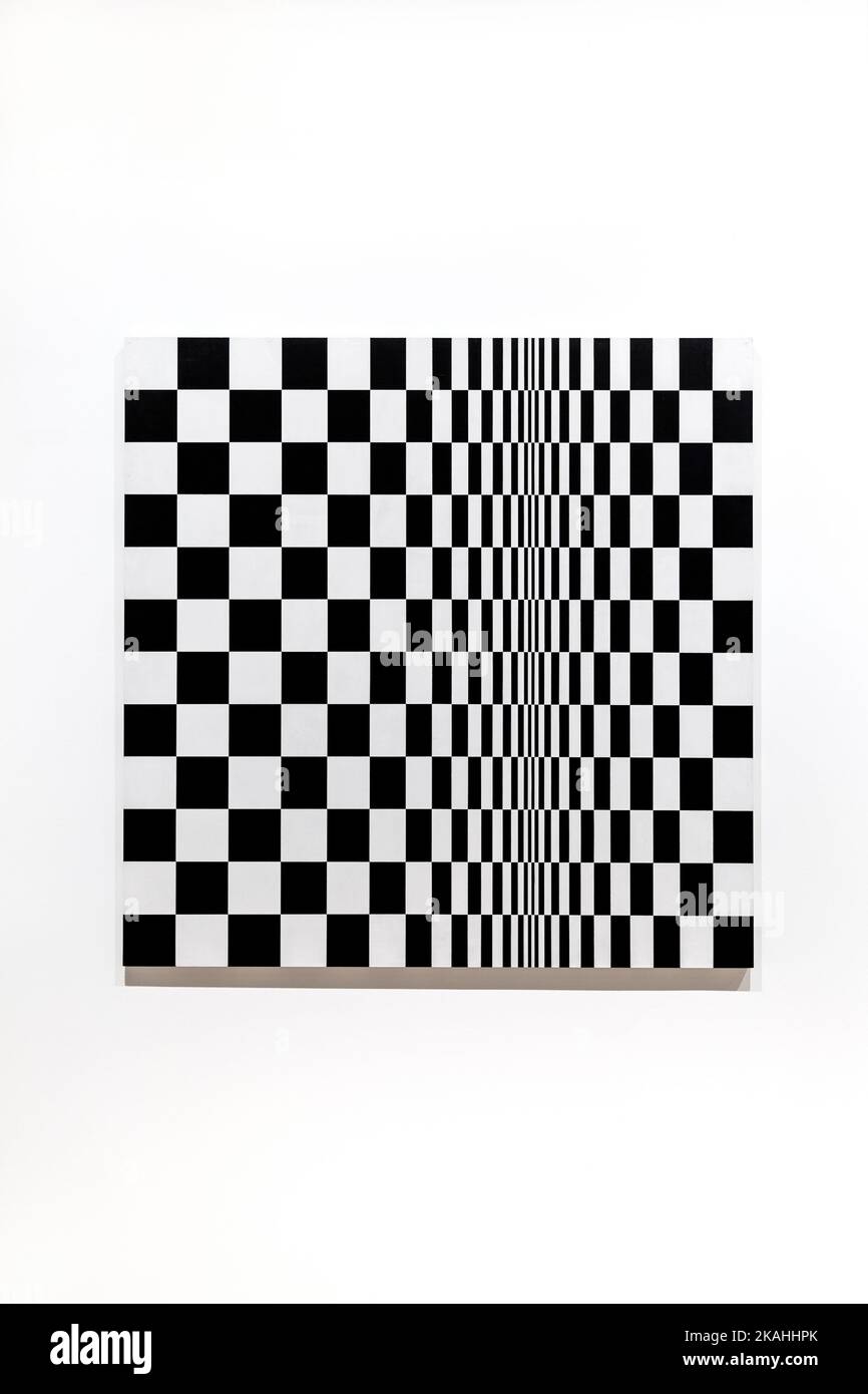 'Movement in Squares' 1961, mostra Bridget Riley 2019 alla Hayward Gallery, Londra, Regno Unito Foto Stock