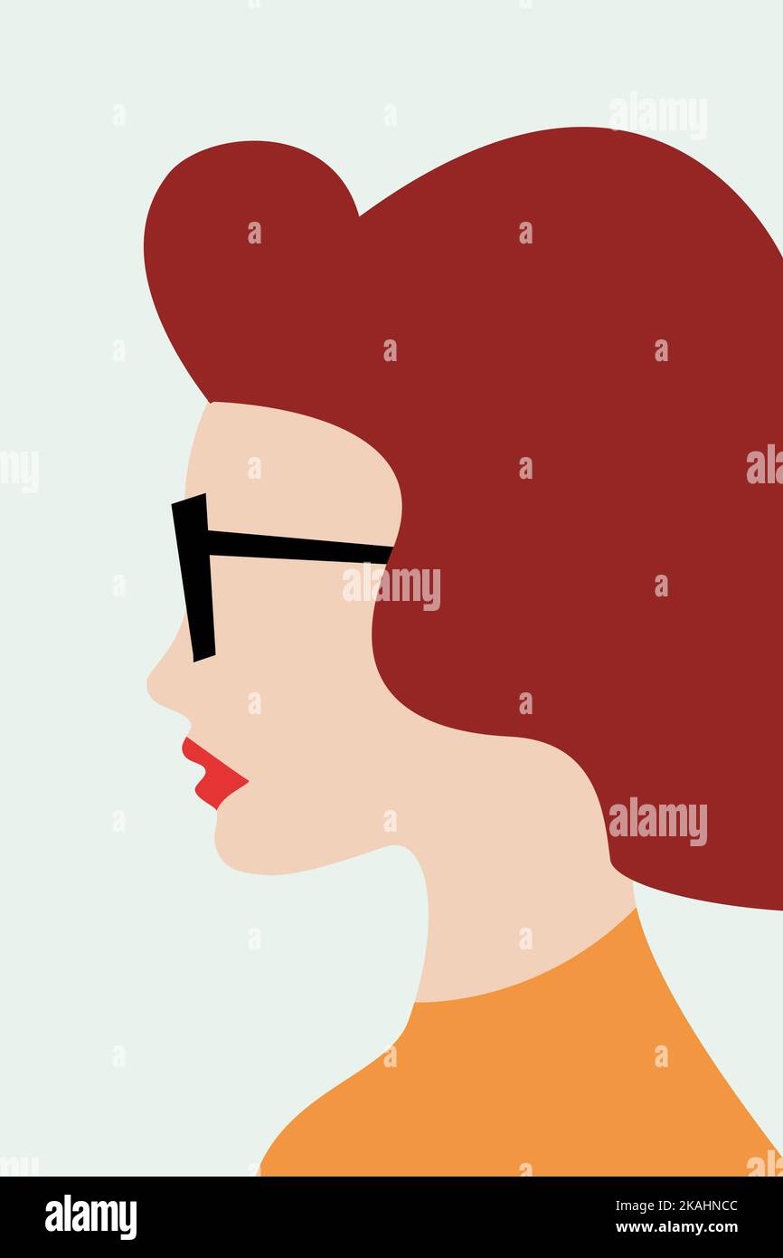vista laterale di bella donna d'affari, insegnante o segretaria con capelli rossi in occhiali. illustrazione vettoriale Illustrazione Vettoriale