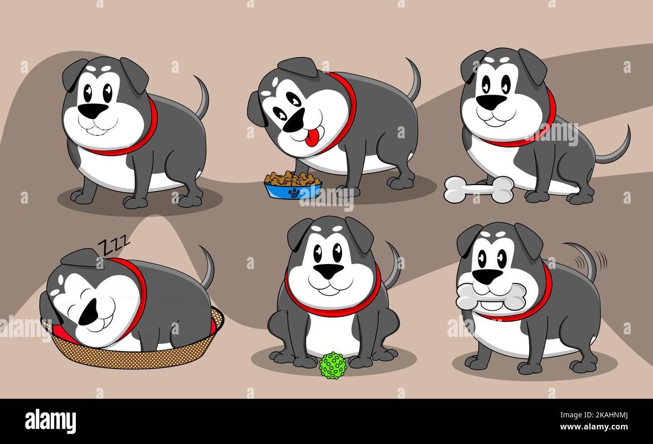 Carino cane cartone animato giocato, Pack Illustration Art Illustrazione Vettoriale