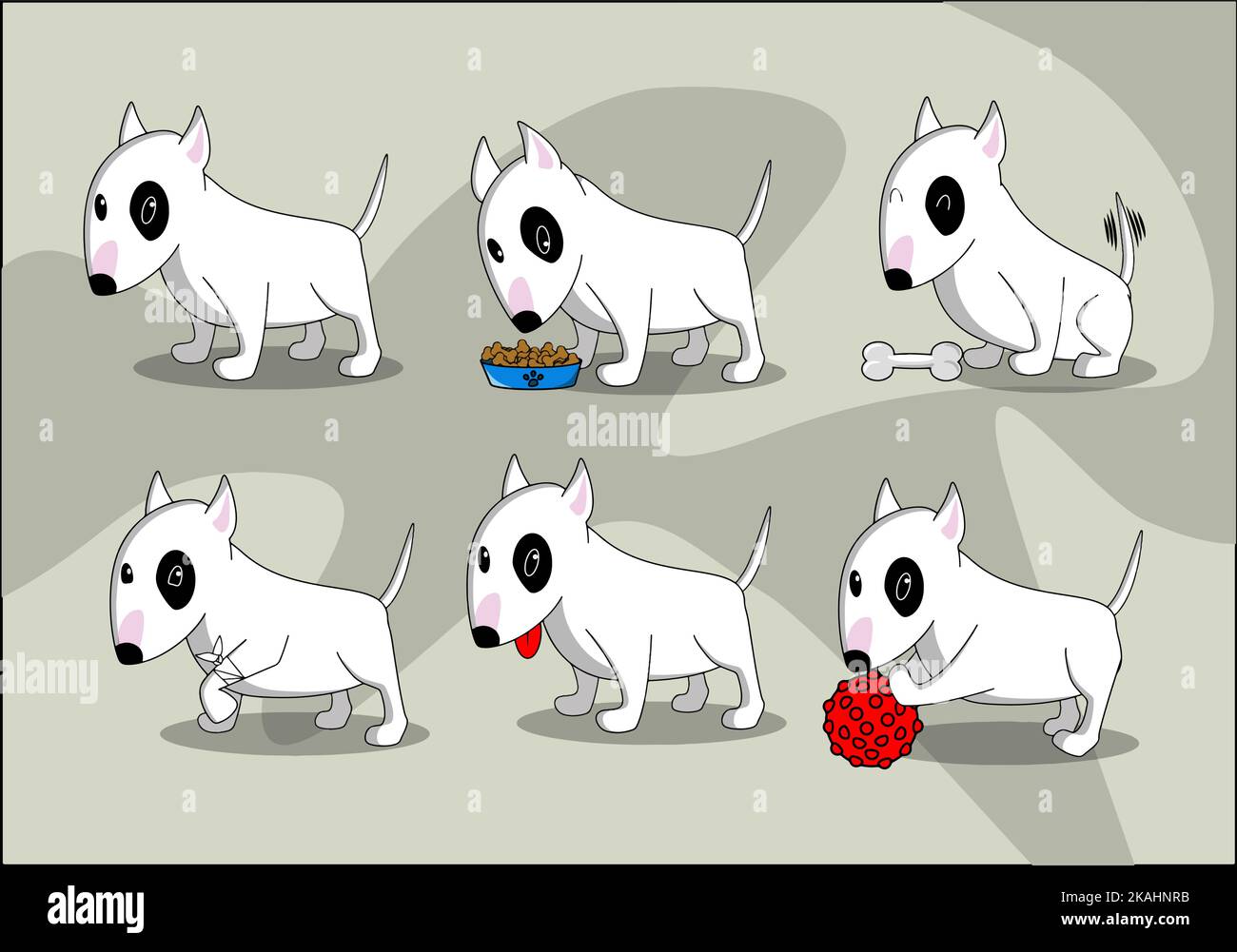 Bulldog in diverse pose e giochi e va circa la sua illustrazione di affari Illustrazione Vettoriale