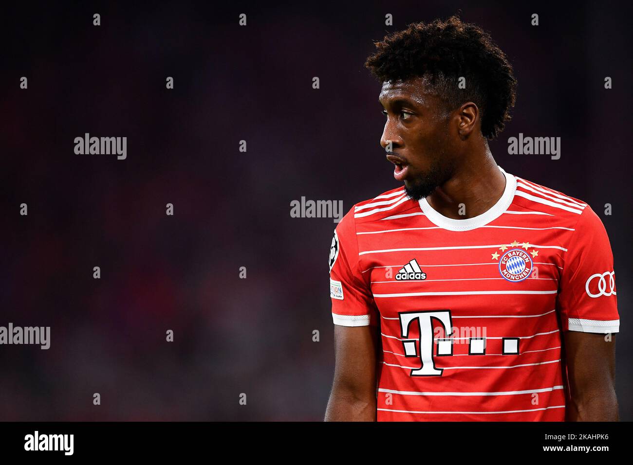 Monaco, Germania. 01 novembre 2022. Kingsley Coman del FC Bayern Munich guarda avanti durante la partita di calcio della UEFA Champions League tra il FC Bayern Munich e il FC Internazionale. Nicolò campo/Alamy Live News Foto Stock