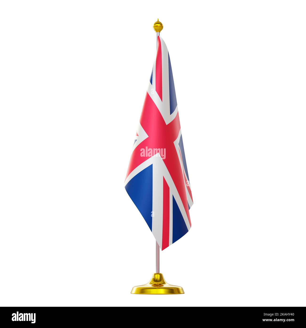 3D resa della bandiera britannica in pole per i paesi vertice e riunione politica. Foto Stock