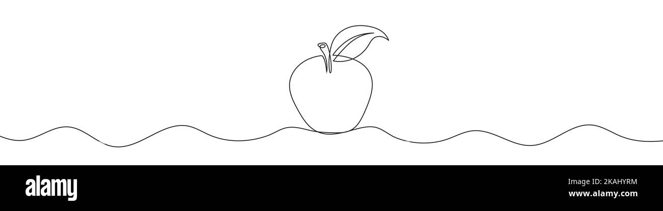 Disegno a linea continua di mela. Icona di una riga di Apple. Uno sfondo di disegno a una linea. Illustrazione vettoriale. Icona nera Apple Illustrazione Vettoriale