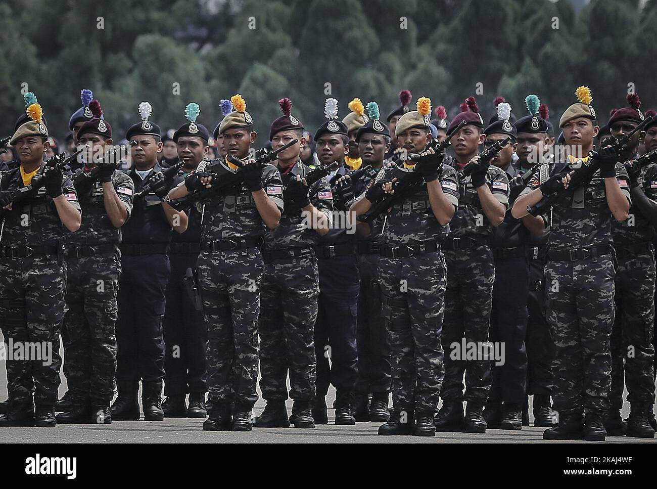 I membri dell'unità speciale di polizia della Malesia si stanno formando durante la parata della Giornata della polizia del 209th a Kuala Lumpur il 25 marzo 2016 Foto Stock