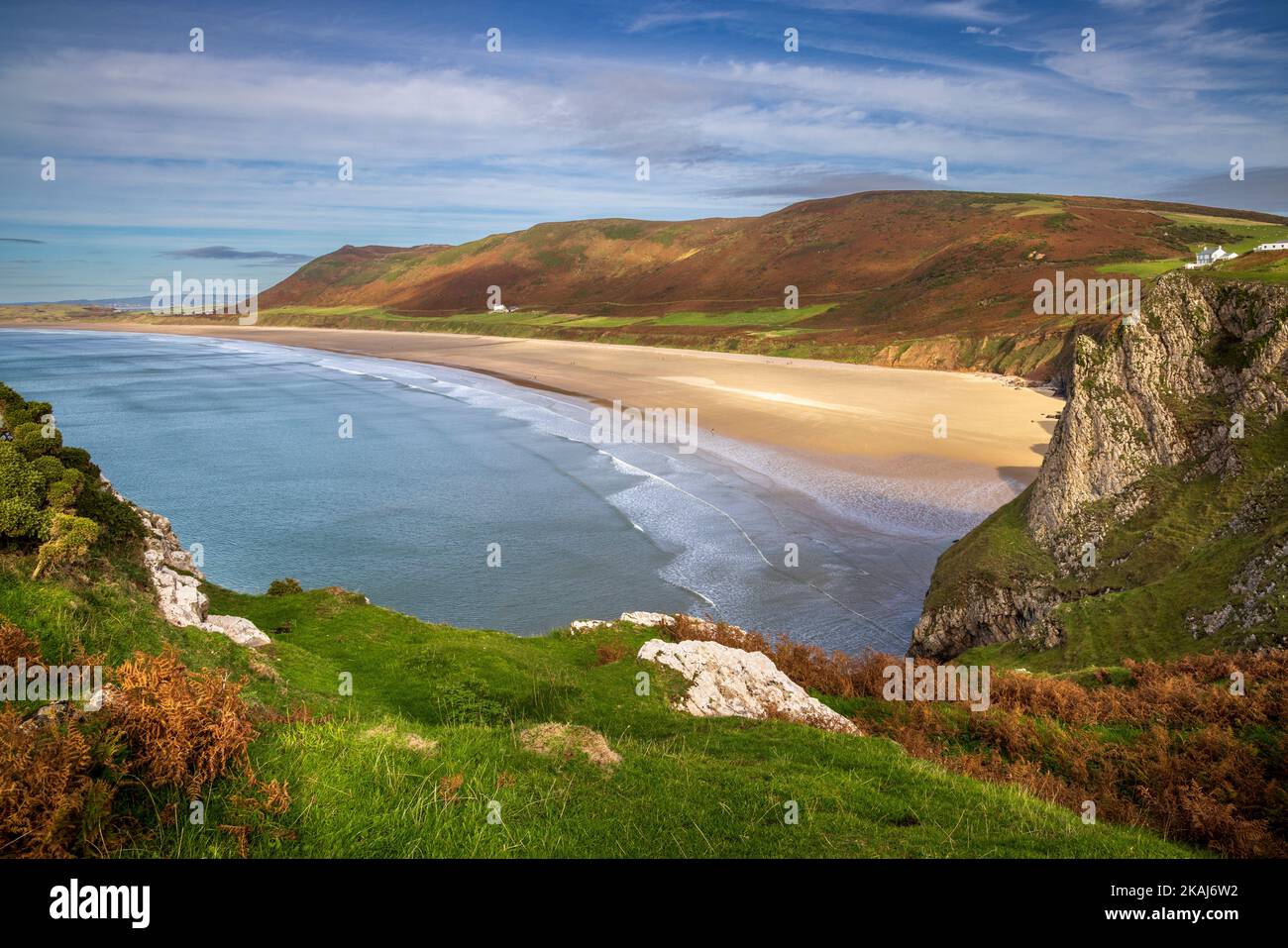 Rhossili Beach dal Wales Coast Path, Gower Peninsula, Wales Foto Stock