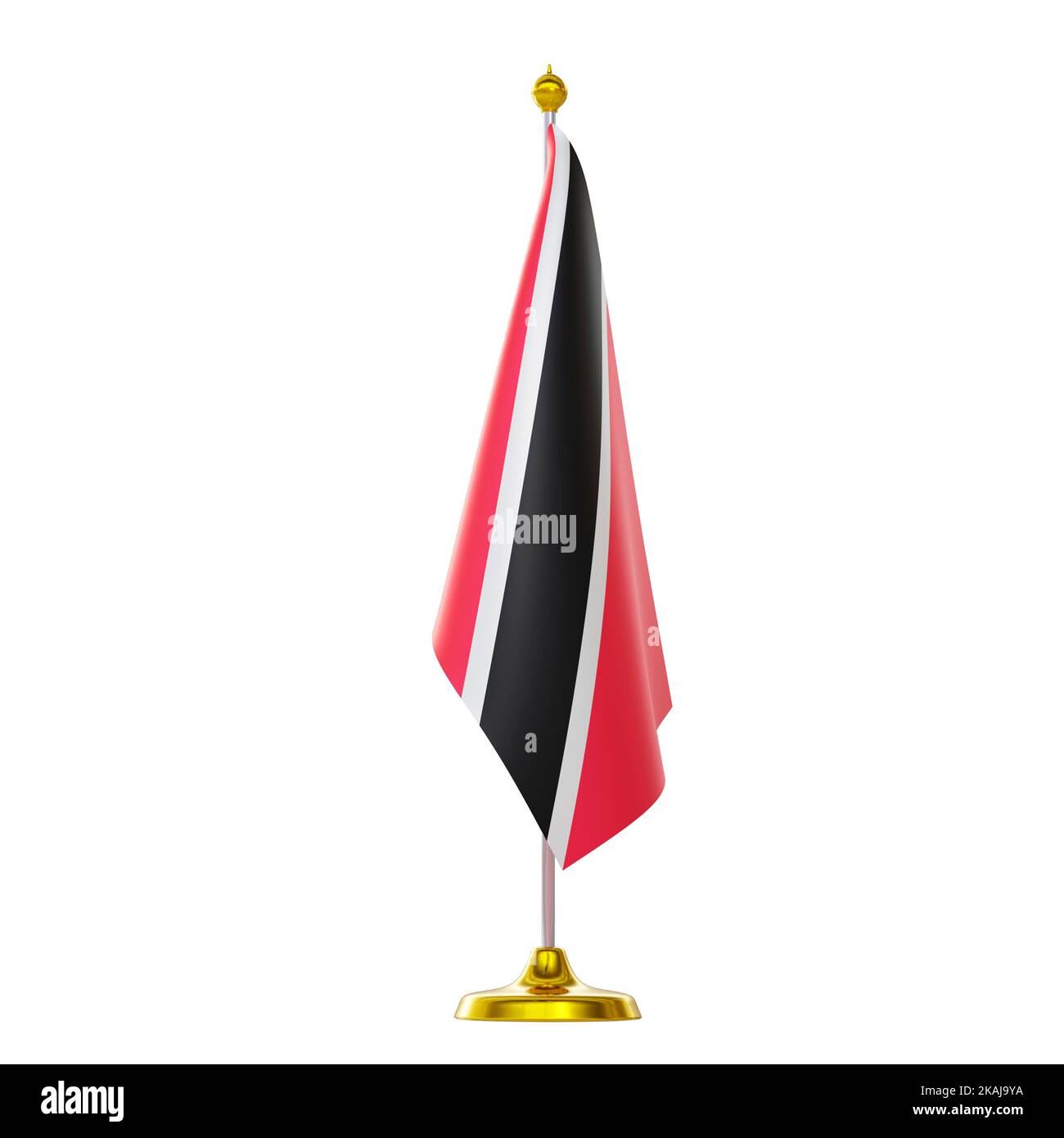 3D resa della bandiera in pole per i paesi Trinidad e Tobago vertice e riunione politica. Foto Stock