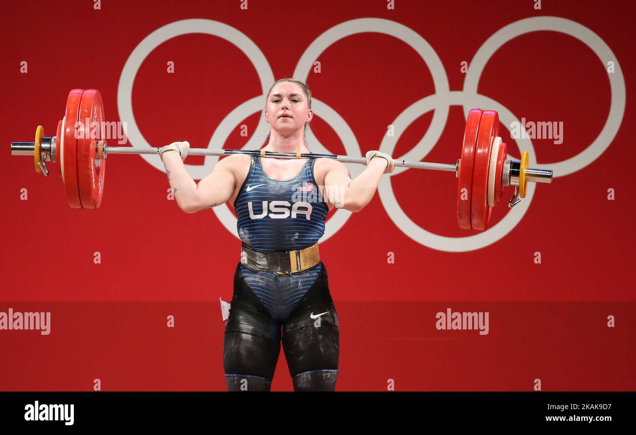 02 AGOSTO 2021 - TOKYO, GIAPPONE: Mattie ROGERS degli Stati Uniti in azione durante il Weightlifting Women's 87kg ai Giochi Olimpici di Tokyo 2020 (Foto di Mickael Chavet/RX) Foto Stock