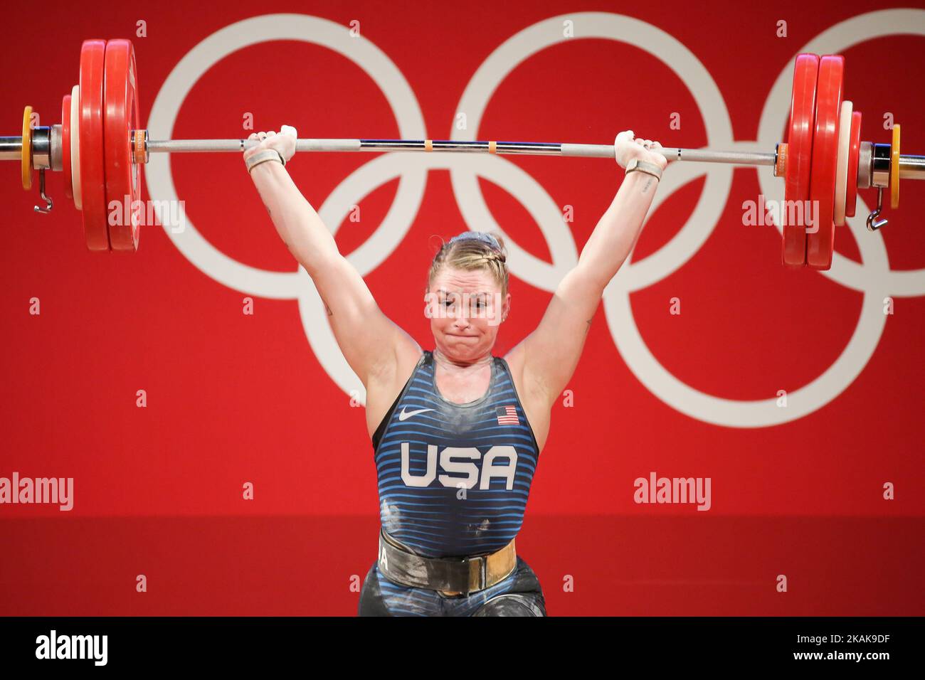 02 AGOSTO 2021 - TOKYO, GIAPPONE: Mattie ROGERS degli Stati Uniti in azione durante il Weightlifting Women's 87kg ai Giochi Olimpici di Tokyo 2020 (Foto di Mickael Chavet/RX) Foto Stock