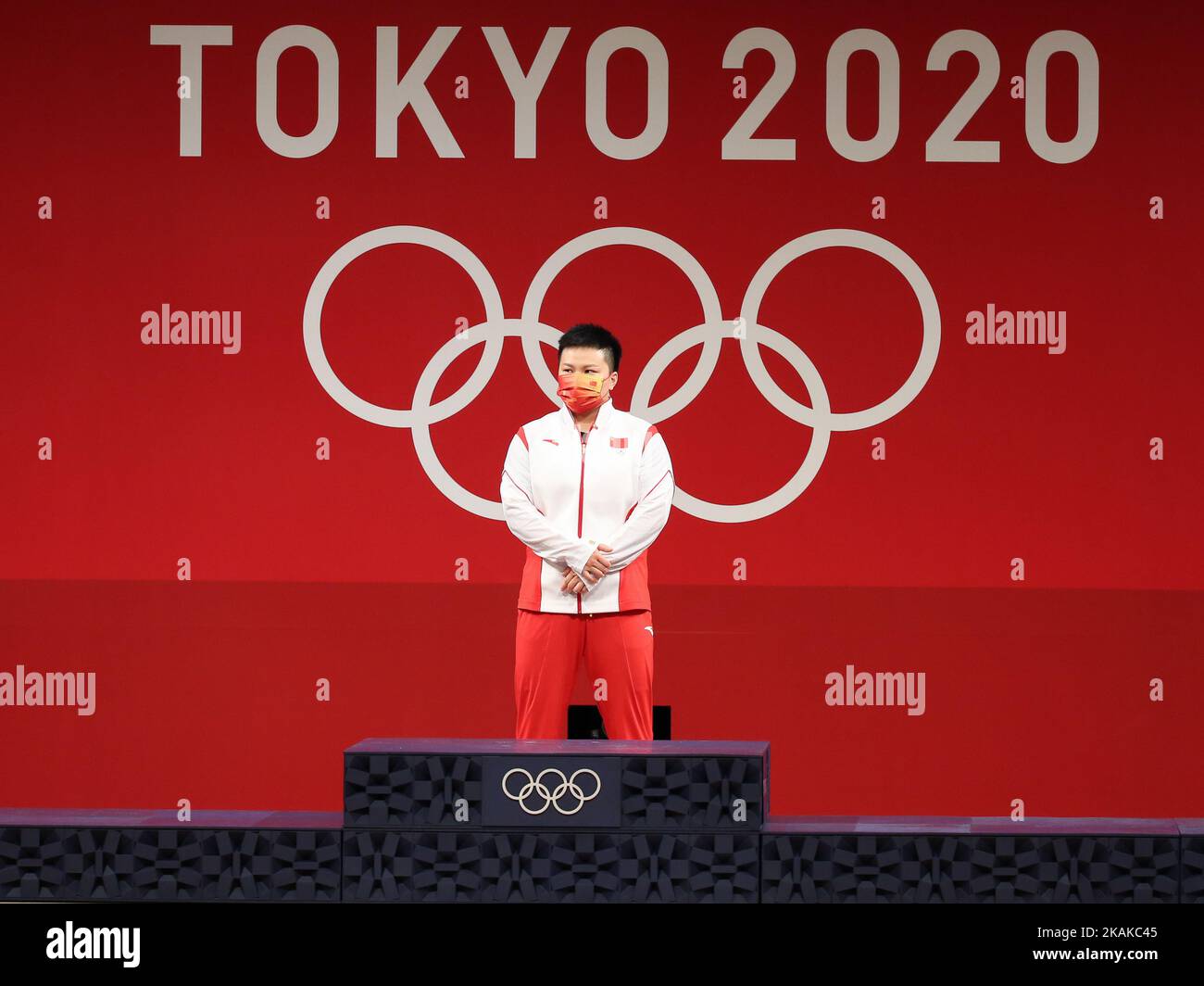 02 AGOSTO 2021 - TOKYO, GIAPPONE: Wang ZHOUYU of China vince la medaglia d'oro nel Weightlifting Women's 87kg ai Giochi Olimpici di Tokyo 2020 (Foto di Mickael Chavet/RX) Foto Stock