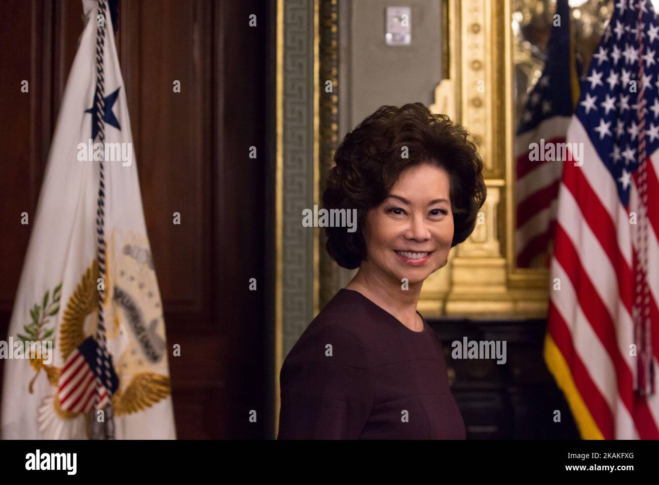 Martedì 31 gennaio, Elaine Chao entra per aver giurato come Segretario ai Trasporti, presso l'Ufficio Cerimoniale della Vice PresidentÂ nell'edificio Eisenhower Executive Office della Casa Bianca. (Foto di Cheriss May/NurPhoto) *** Please use Credit from Credit Field *** Foto Stock