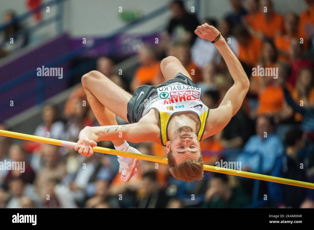 Mateusz Przybylko, Germania, durante l'High Jump finale per gli uomini ai campionati europei di atletica indoor a Belgrado, 5 marzo 2017 (Foto di Ulrik Pedersen/NurPhoto) *** Please use Credit from Credit Field *** Foto Stock
