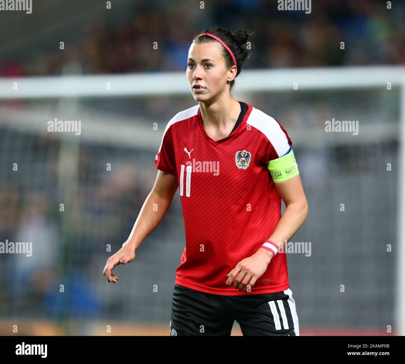 Viktoria Schnaderbeck of Austria Women's durante la partita internazionale amichevole tra le donne d'Inghilterra e le donne d'Austria allo stadio MK, Milton Keynes il 10 aprile 2017 (Foto di Kieran Galvin/NurPhoto) *** Please use Credit from Credit Field *** Foto Stock