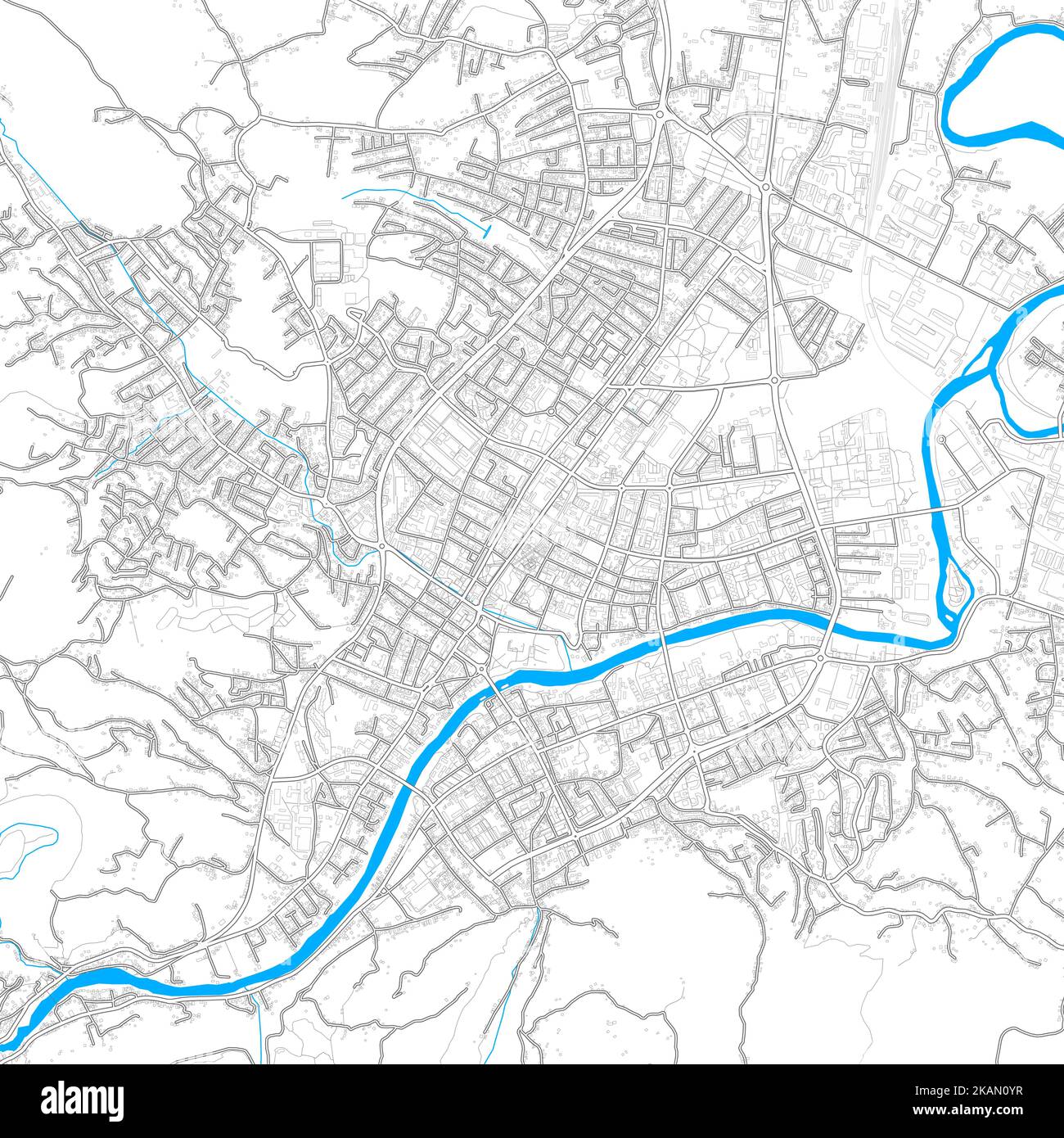 Banjaluka, Republika Srpska, BosniaandErzegovina mappa vettoriale ad alta risoluzione con percorsi modificabili. Contorni luminosi per le strade principali. Utilizzabile per qualsiasi stampa Illustrazione Vettoriale