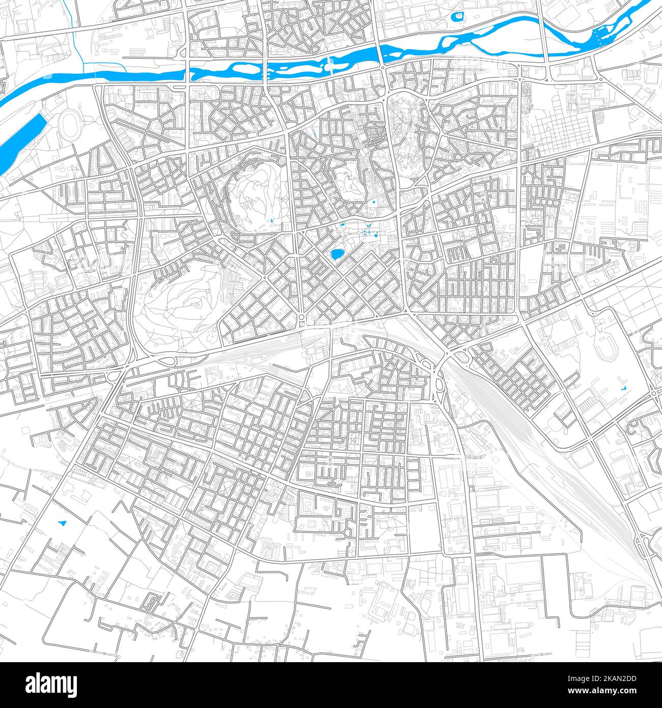 Plovdiv, Bulgaria Mappa vettoriale ad alta risoluzione con percorsi modificabili. Contorni luminosi per le strade principali. Utilizzabile per qualsiasi sfondo stampato e digitale. Blu Illustrazione Vettoriale