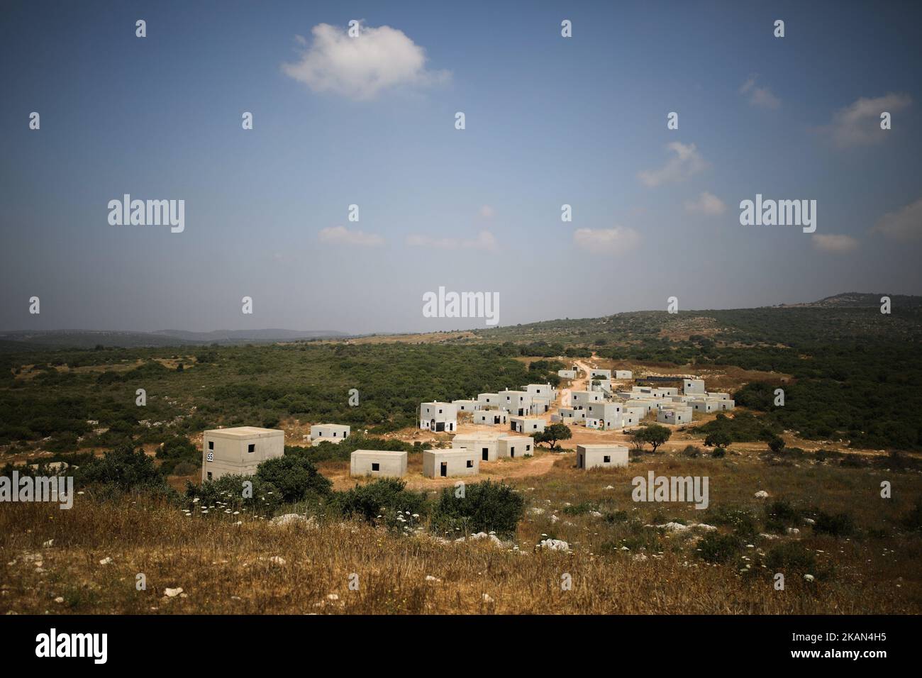 Vista generale di un villaggio fittizio nella base militare Elyakim, dove si svolgono esercitazioni belliche urbane da parte dell'IDF, Israele settentrionale, 16 maggio 2017. (Foto di Corinna Kern/NurPhoto) *** Please use Credit from Credit Field *** Foto Stock