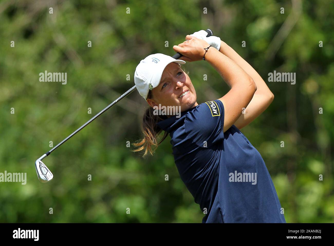 Perrine Delacour di Francia si tee off sul tee 7th durante il terzo round del LPGA Volvik Championship al Travis Pointe Country Club, Ann Arbor, MI, USA Sabato 27 Maggio, 2017. (Foto di Jorge Lemus/NurPhoto) *** Please use Credit from Credit Field *** Foto Stock