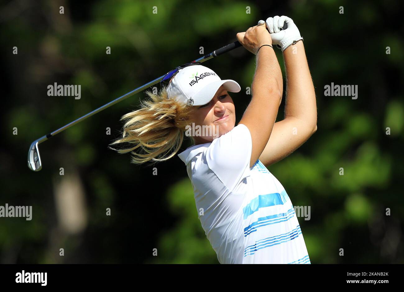 Anna Nordqvist di Svezia tee off sulla 7th tee durante il terzo round del LPGA Volvik Championship al Travis Pointe Country Club, Ann Arbor, MI, USA Sabato 27 Maggio, 2017. (Foto di Jorge Lemus/NurPhoto) *** Please use Credit from Credit Field *** Foto Stock