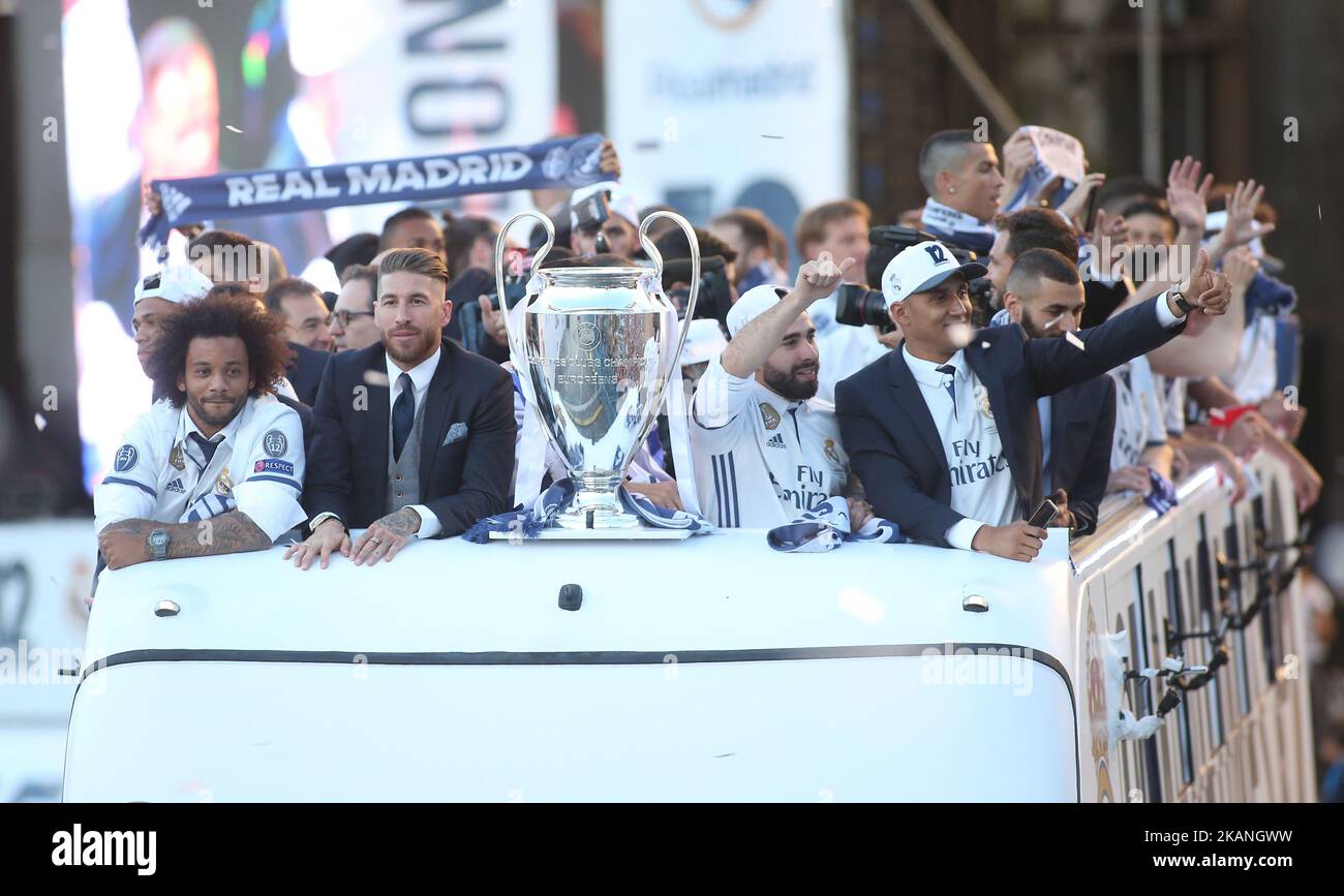 Il Real Madrid celebra la vittoria della UEFA Champions League in piazza Cibeles il 4 giugno 2017 a Madrid, Spagna. (Foto di Raddad Jebarah/NurPhoto) *** si prega di utilizzare il credito dal campo di credito *** Foto Stock
