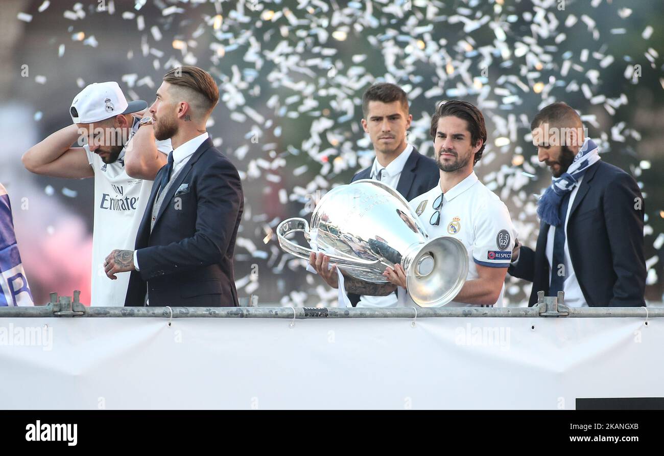 Il Real Madrid celebra la vittoria della UEFA Champions League in piazza Cibeles il 4 giugno 2017 a Madrid, Spagna. (Foto di Raddad Jebarah/NurPhoto) *** si prega di utilizzare il credito dal campo di credito *** Foto Stock
