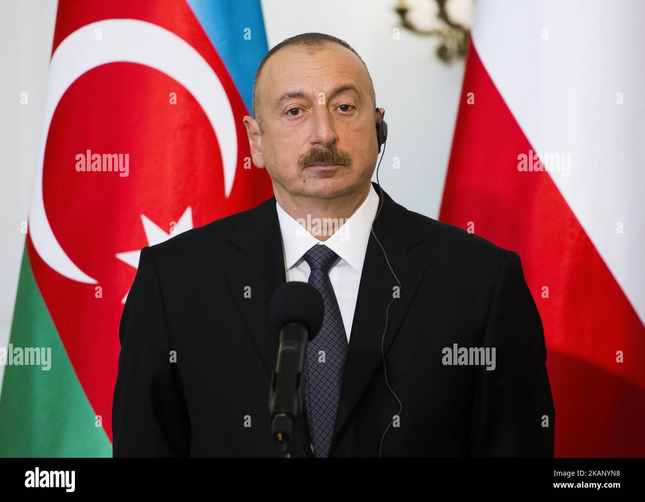 Presidente dell'Azerbaigian Ilham Alijew durante le dichiarazioni dei media, dopo la visita del Presidente dell'Azerbaigian a Varsavia, Polonia il 27 giugno 2017. (Foto di Krystian Dobuszynski/NurPhoto) *** Please use Credit from Credit Field *** Foto Stock