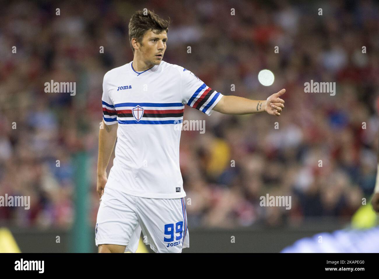 Dawid Kownacki di Sampdoria durante la partita amichevole pre-stagione tra Manchester United e Sampdoria allo stadio Aviva di Dublino, Irlanda il 2 agosto 2017 (Foto di Andrew Surma/NurPhoto) *** Please use Credit from Credit Field *** Foto Stock