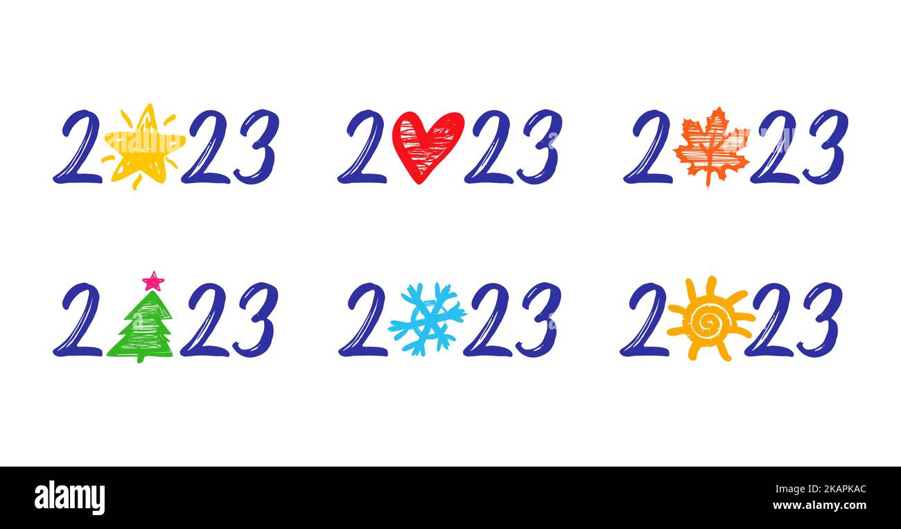 collezione stagione 2023 numeri. 20 23 cifre con design creativo a spazzola per Capodanno, Natale, San Valentino, Ciao inverno, estate o autunno moda Illustrazione Vettoriale
