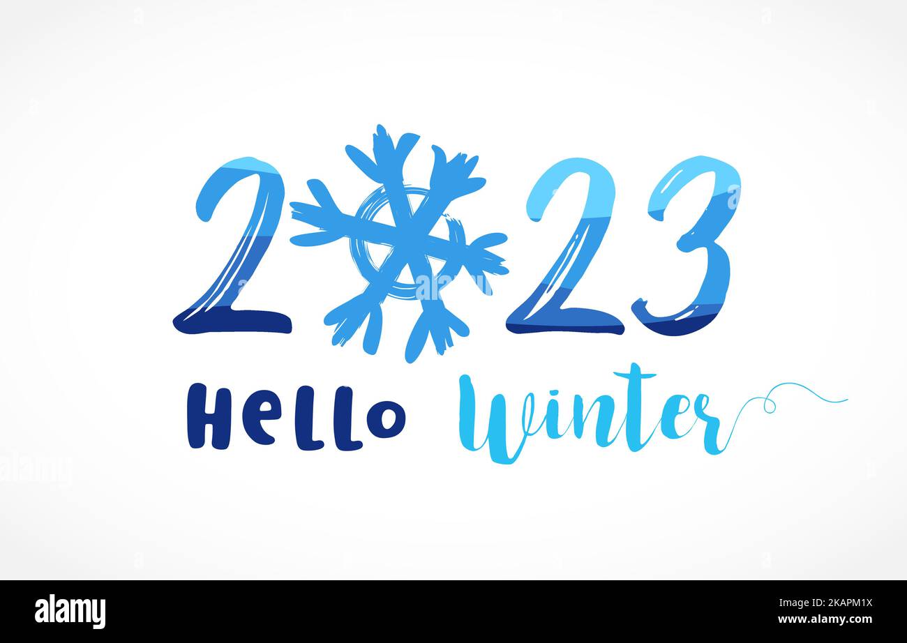 2023 Ciao inverno con fiocco di neve. 20 23 creativo nuovo anno design per lo sconto di moda poster, vendita banner o biglietto di auguri di Natale. Modello vettore Illustrazione Vettoriale